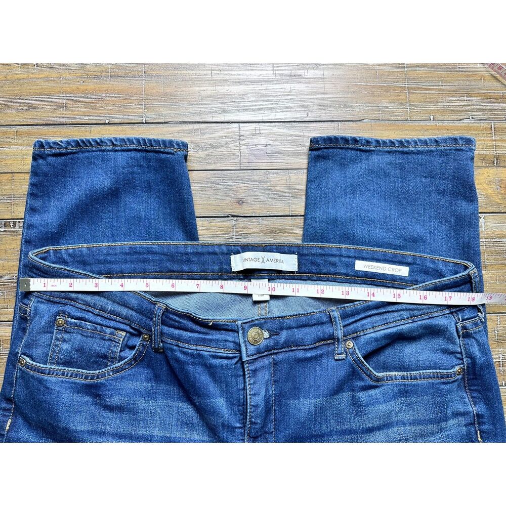 Vintage America Weekend Crop Jeans Women's 14 Blue Stretch Denim Straight - Picture 5 of 5